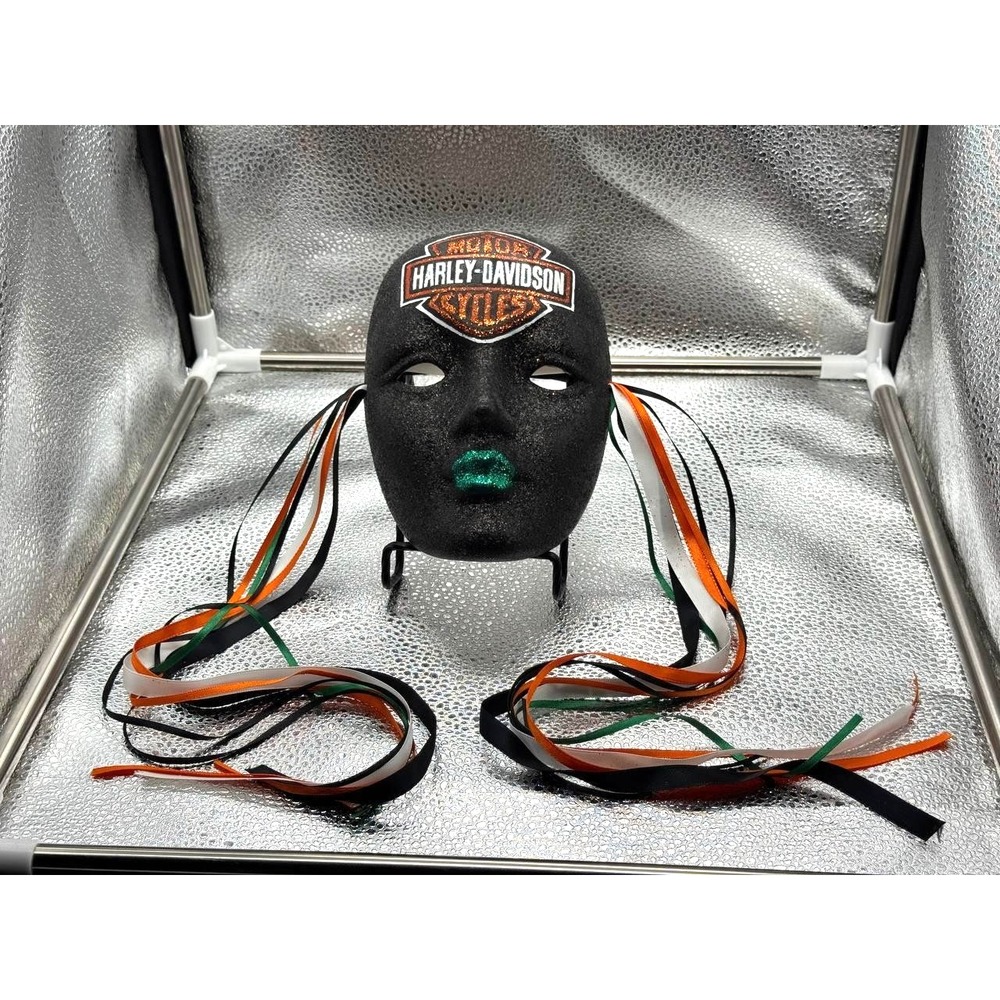 Harley Davidson Glitter Mask Wall‎ Art Biker Decor Display Ceramic Ribbons Moto